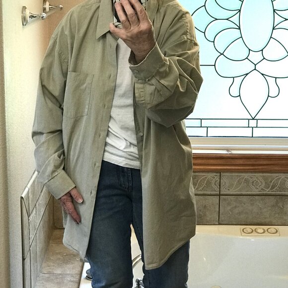 Joseph & Feiss Button-Down Collar Shirt: Long Sleeves Tan, Men's Size 18.5 Neck - Picture 4 of 7